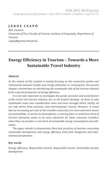 János Csapó: Energy Efficiency in Tourism – Towards a More Sustainable Travel Industry