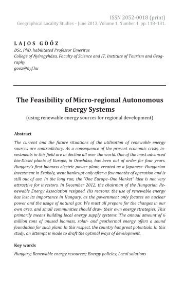 Lajos Göőz: The Feasibility of Micro-regional Autonomous Energy Systems