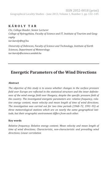 Károly Tar: Energetic Parameters of the Wind Directions