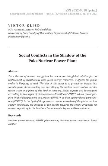 Viktor Glied: Social Conflicts in the Shadow of the Paks Nuclear Power Plant