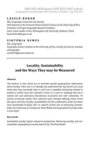 László Bokor & Viktória Nemes: Locality, Sustainability and the Ways They May be Measured