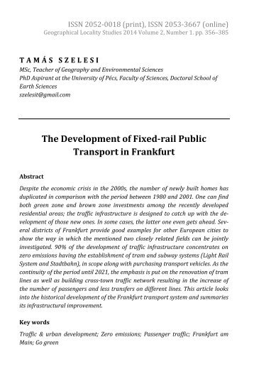 Tamás Szelesi: The Development of Fixed-Rail Public Transport in Frankfurt