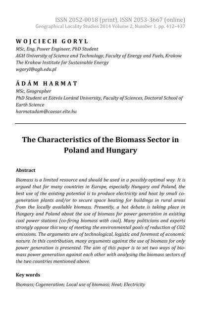 Wojciech Goryl & Ádám Harmat: The Characteristics of the Biomass Sector in Poland and Hun­gary