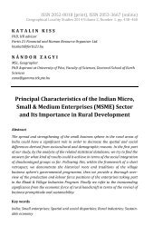 Katalin Kiss & Nándor Zagyi: Principal Characteristics of the Indian Micro, Small and Me­dium Enterprises (MSME) Sector and its Importance in Rural Development