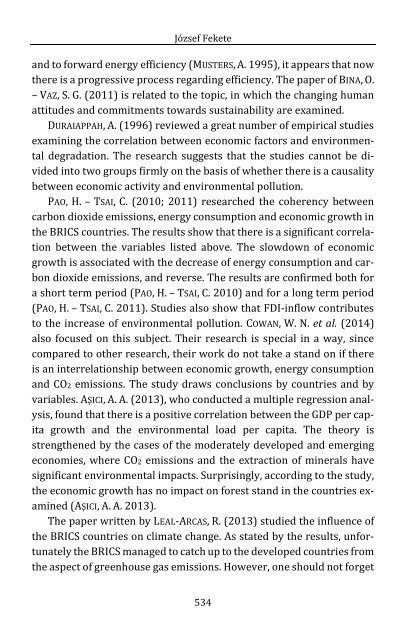 József Fekete: The Impact of Economic Development on the Environment: the Case of the BRICS