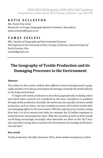 Katie Eccleston & Tamás Szelesi: The Geography of Textile Production and its Damaging Processes to the Environment