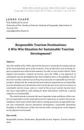 János Csapó: Responsible Tourism Destinations: A Win-Win Situation for Sustainable Tourism Development?