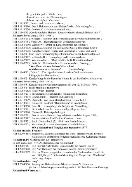 Inhaltsverzeichnis der Heimatbund-Zeitschrift Heimatland Heft