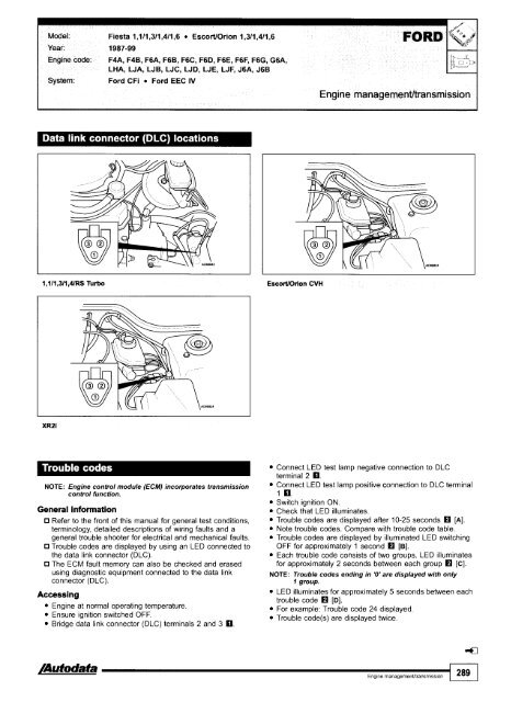 Autodata - Diagnostic Trouble Codes Fault locations and probable causes - 2004 edition