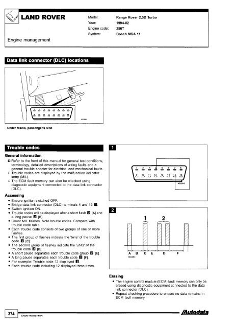 Autodata - Diagnostic Trouble Codes Fault locations and probable causes - 2004 edition