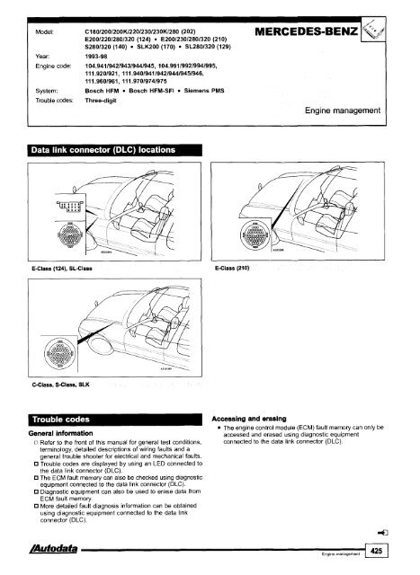 Autodata - Diagnostic Trouble Codes Fault locations and probable causes - 2004 edition