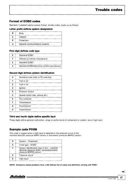 Autodata - Diagnostic Trouble Codes Fault locations and probable causes - 2004 edition