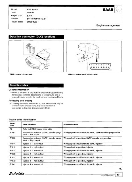 Autodata - Diagnostic Trouble Codes Fault locations and probable causes - 2004 edition