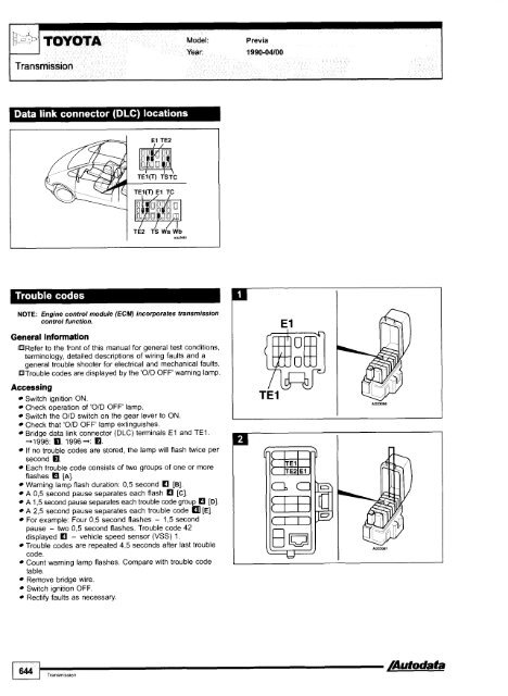 Autodata - Diagnostic Trouble Codes Fault locations and probable causes - 2004 edition