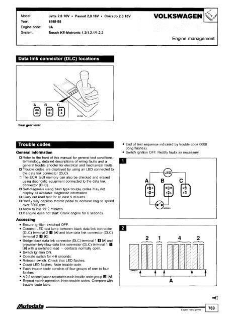 Autodata - Diagnostic Trouble Codes Fault locations and probable causes - 2004 edition