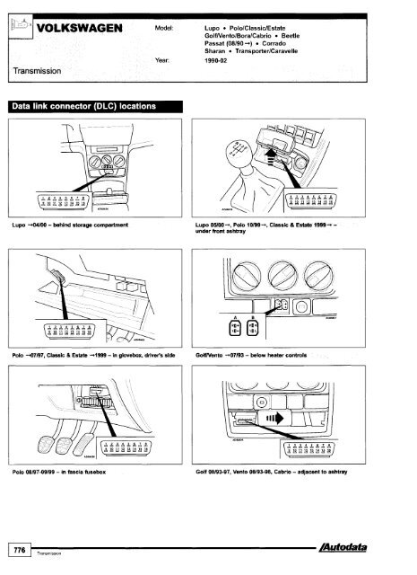 Autodata - Diagnostic Trouble Codes Fault locations and probable causes - 2004 edition