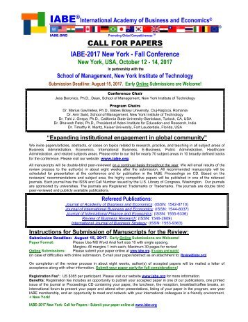 IABE-2017 New York Call For Papers