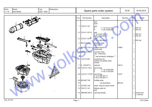 VW Beetle Parts List 2001-2005 - Volks City