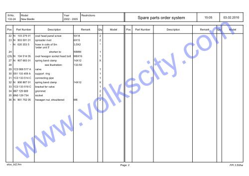 VW Beetle Parts List 2001-2005 - Volks City