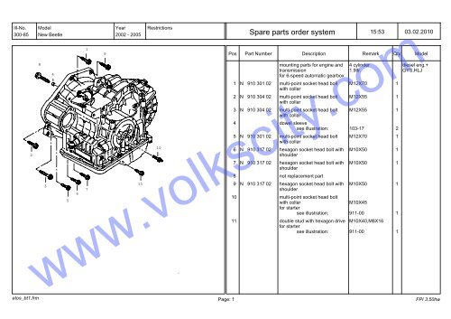 VW Beetle Parts List 2001-2005 - Volks City