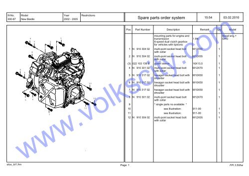 VW Beetle Parts List 2001-2005 - Volks City