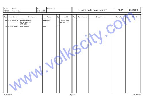 VW Beetle Parts List 2001-2005 - Volks City