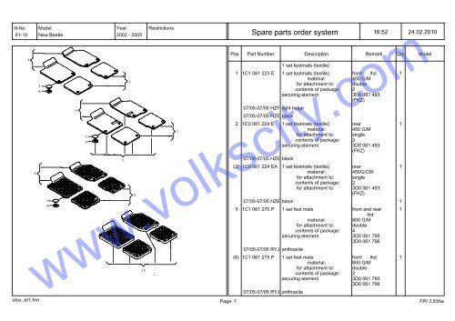 VW Beetle Parts List 2001-2005 - Volks City