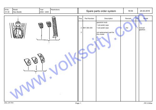 VW Beetle Parts List 2001-2005 - Volks City