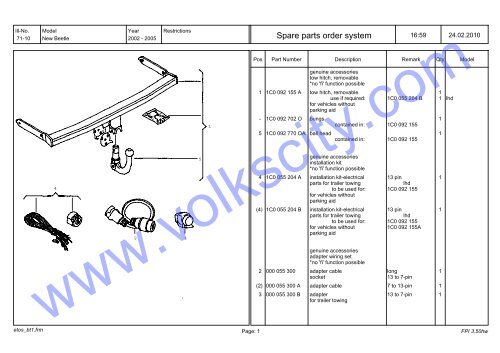 VW Beetle Parts List 2001-2005 - Volks City