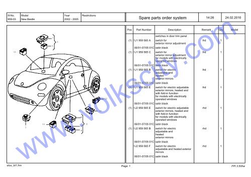 VW Beetle Parts List 2001-2005 - Volks City