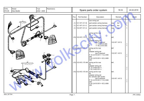 VW Beetle Parts List 2001-2005 - Volks City