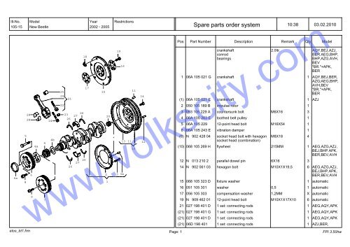 VW Beetle Parts List 2001-2005 - Volks City