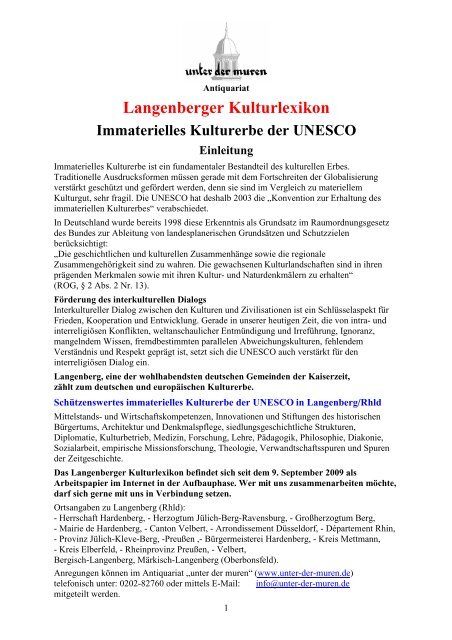 Langenberger Kulturlexikon - unter der muren