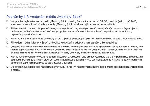 Sony VPCSB1C7E - VPCSB1C7E Istruzioni per l'uso Ceco