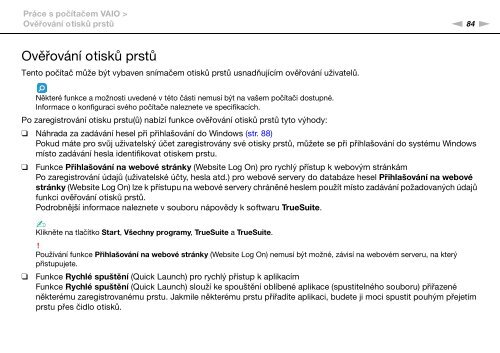 Sony VPCSB1C7E - VPCSB1C7E Istruzioni per l'uso Ceco