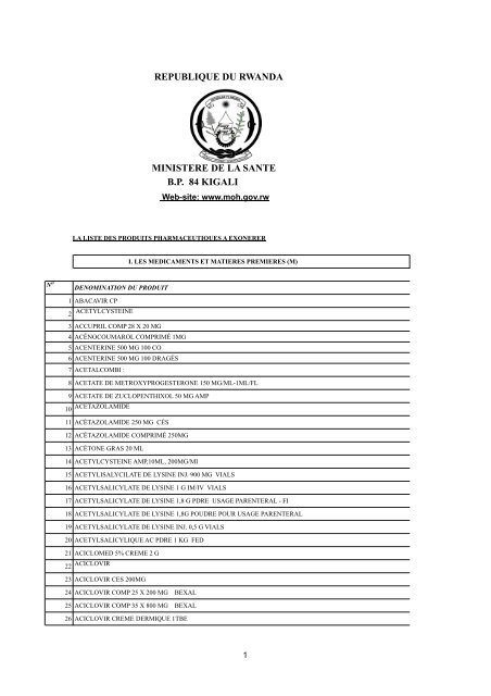 REPUBLIQUE DU RWANDA MINISTERE DE LA SANTE B.P. 84 ...