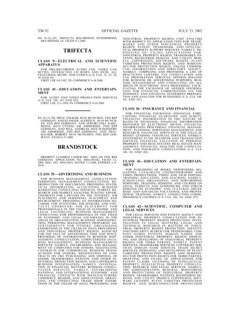 23 July 2002 - U.S. Patent and Trademark Office