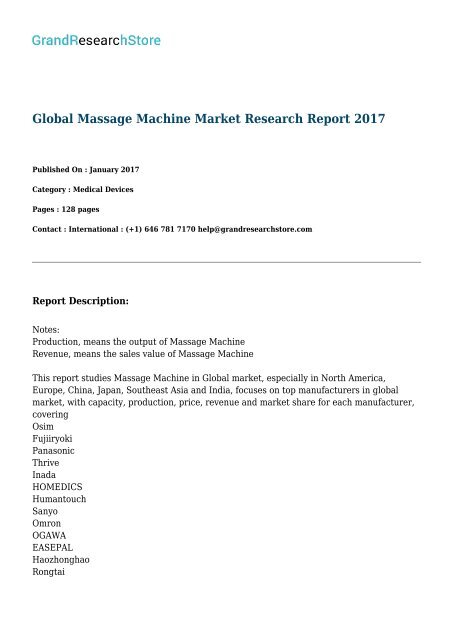 Global Massage Machine Market Research Report 2017