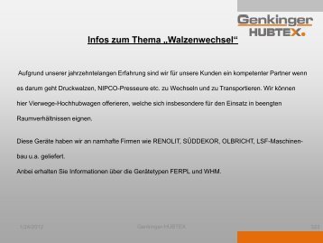 Infos zum Thema Ã¢Â€ÂžWalzenwechselÃ¢Â€Âœ - Genkinger-HUBTEX GmbH