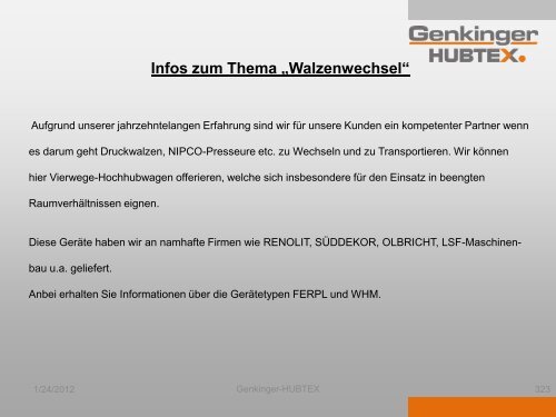 Infos zum Thema Ã¢Â€ÂžWalzenwechselÃ¢Â€Âœ - Genkinger-HUBTEX GmbH