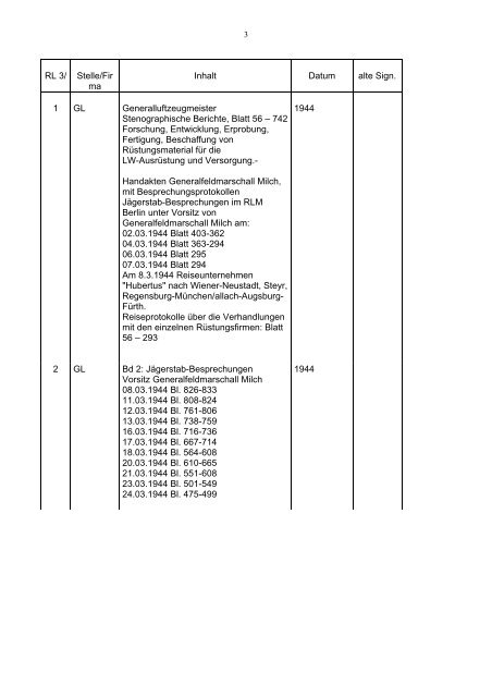 Bundesarchiv-Militärarchiv Bestand RL 3 Generalluftzeugmeister