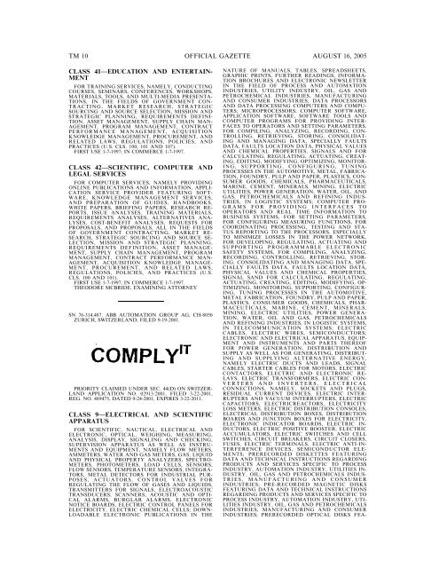 MARKS PUBLISHED FOR OPPOSITION