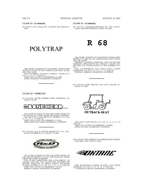 MARKS PUBLISHED FOR OPPOSITION