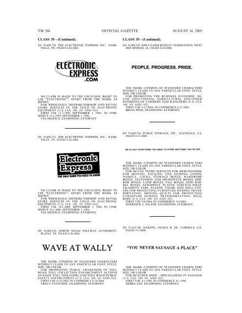 MARKS PUBLISHED FOR OPPOSITION