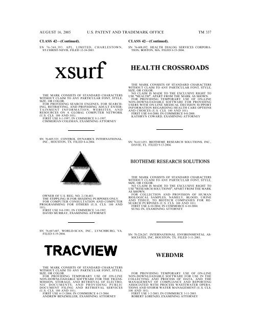 MARKS PUBLISHED FOR OPPOSITION