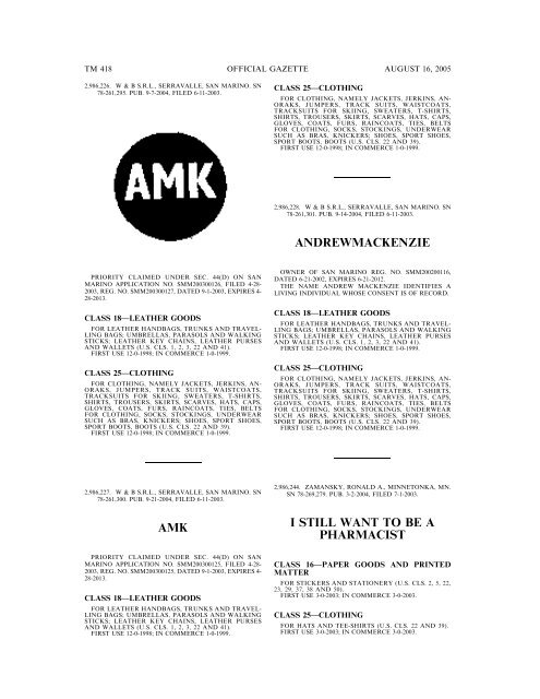 MARKS PUBLISHED FOR OPPOSITION