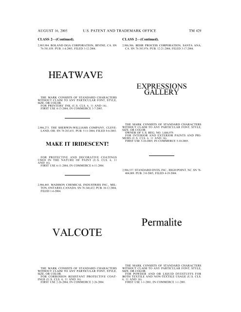 MARKS PUBLISHED FOR OPPOSITION