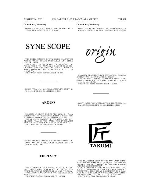 MARKS PUBLISHED FOR OPPOSITION