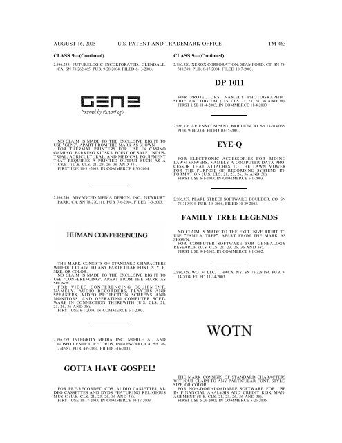 MARKS PUBLISHED FOR OPPOSITION