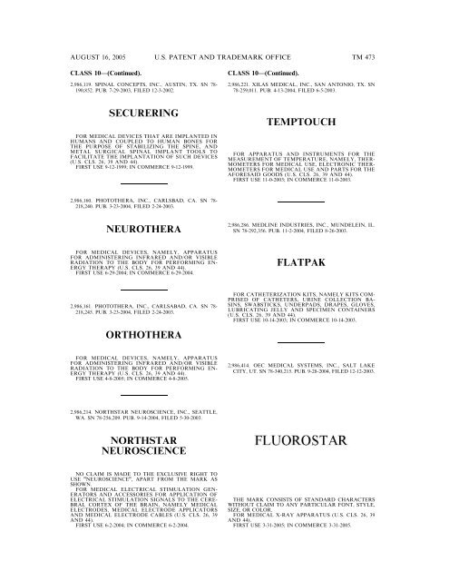 MARKS PUBLISHED FOR OPPOSITION